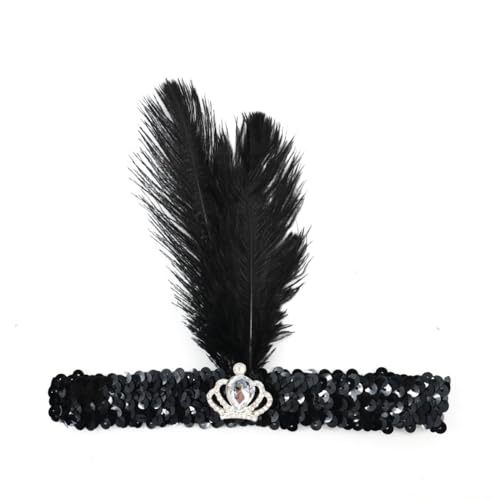 Blausky 1 Stück Federschmuck,Stirnband Dame,Feder Strasskrone Haarband,Gatsby Kostüm Accessoires,Feather Haarreif,Stirnbänder,Boho Haarschmuck für Karneval Halloween Verkleiden,Weiß A,25x25cm von Blausky