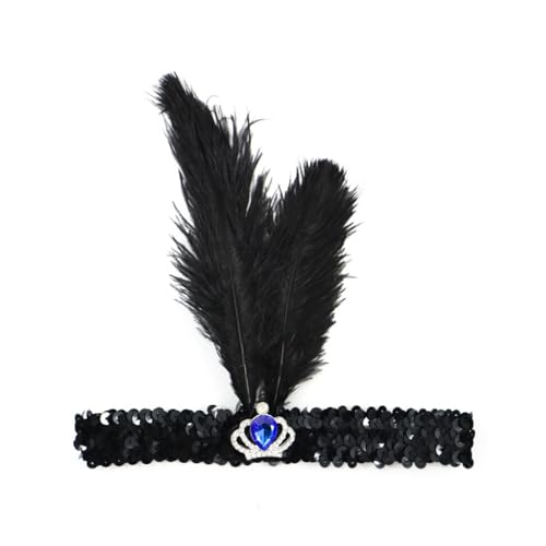 Blausky 1 Stück Federschmuck,Stirnband Dame,Feder Strasssteine Haarband,Gatsby Kostüm Accessoires,Feather Haarreif mit Pailletten,Boho Haarschmuck für Karneval Halloween Verkleiden,Marineblau,20x20cm von Blausky