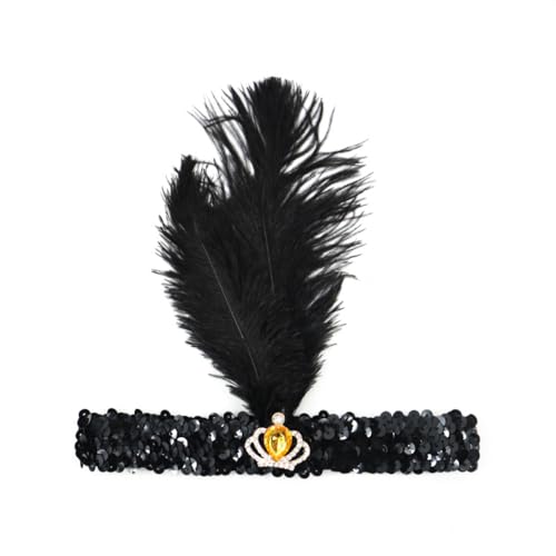 Blausky 1 Stück Federschmuck,Stirnband Dame,Feder Strasssteine Haarband,Gatsby Kostüm Accessoires,Feather Haarreif mit Pailletten,Boho Haarschmuck für Karneval Halloween Verkleiden,Gold A,20x20cm von Blausky