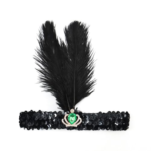 Blausky 1 Stück Federschmuck,Stirnband Dame,Feder Strasssteine Haarband,Gatsby Kostüm Accessoires,Feather Haarreif mit Pailletten,Boho Haarschmuck für Karneval Halloween Verkleiden,Grün,20x20cm von Blausky