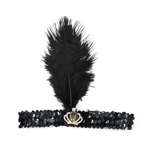 Blausky 1 Stück Federschmuck,Stirnband Dame,Feder Strasssteine Haarband,Gatsby Kostüm Accessoires,Feather Haarreif mit Pailletten,Boho Haarschmuck für Karneval Halloween Verkleiden,Kaffee,20x20cm von Blausky