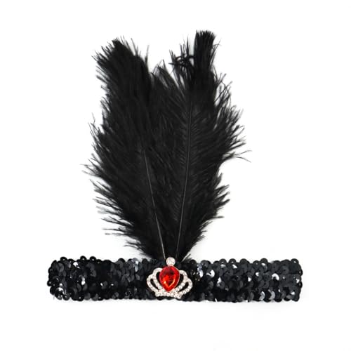 Blausky 1 Stück Federschmuck,Stirnband Dame,Feder Strasssteine Haarband,Gatsby Kostüm Accessoires,Feather Haarreif mit Pailletten,Boho Haarschmuck für Karneval Halloween Verkleiden,Rot,20x20cm von Blausky