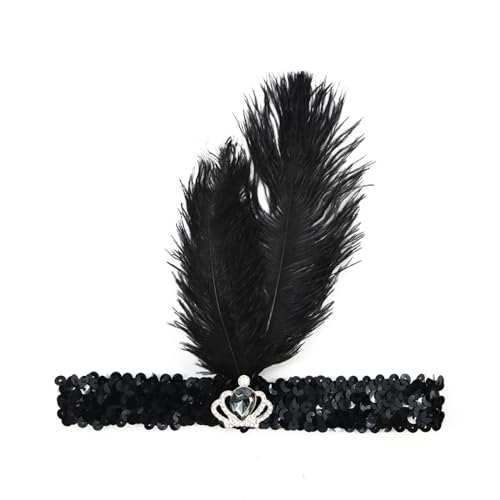 Blausky 1 Stück Federschmuck,Stirnband Dame,Feder Strasssteine Haarband,Gatsby Kostüm Accessoires,Feather Haarreif mit Pailletten,Boho Haarschmuck für Karneval Halloween Verkleiden,Schwarz,20x20cm von Blausky