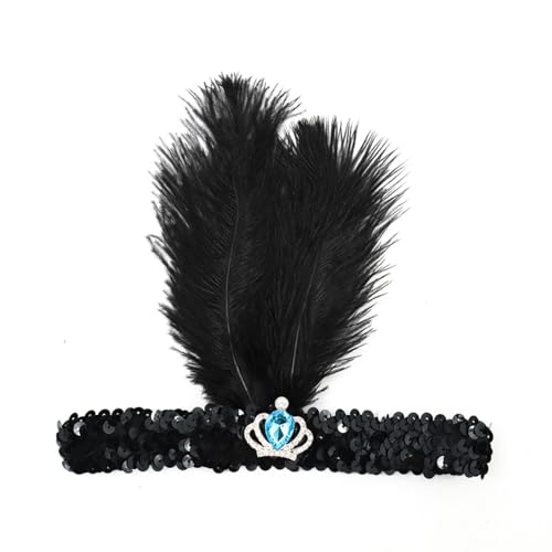 Blausky 1 Stück Federschmuck,Stirnband Dame,Feder Strasssteine Haarband,Gatsby Kostüm Accessoires,Feather Haarreif mit Pailletten,Boho Haarschmuck für Karneval Halloween Verkleiden,Seeblau,20x20cm von Blausky