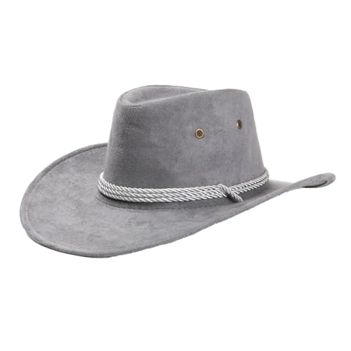 Blausky Cowboyhut für Männer & Frauen,Western Cowboyhüte Retro Cowboy Hut Breite Krempe Sonnenhut Wildleder-Reisehut Westernhut Westernstyle Kopfbedeckung für Karneval Mottoparty,Grau von Blausky