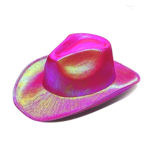 Blausky Glitzer Kappe,Fluoreszenz Disco-Hut Bunter Cowboyhut Metallisch Hip Hop Hut Laser Party Hut Farbwechsel-Hut für Faschingskostüme,Karneval,JGA Mottoparty und Festivals,Unisex 58cm Rosenrot von Blausky