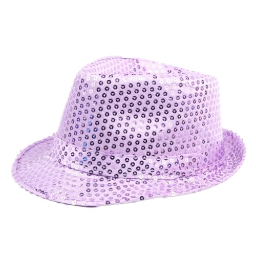 Pailletten Hut Unisex,Disco-Hut Partyhut Glitter,Paillettenhut Westernstyle Cowboyhut Glitzerhut Faschingshut Westernhut Disco Outfit für Erwachsene,Karneval Themenparty Mottoparty,58cm Hellviolett von Blausky