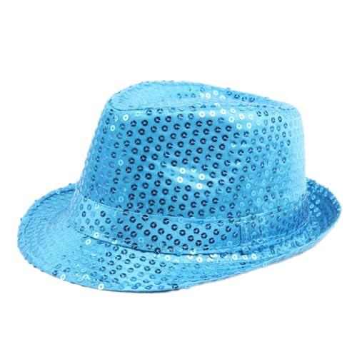 Pailletten Hut Unisex,Disco-Hut Partyhut Glitter,Paillettenhut Westernstyle Cowboyhut Glitzerhut Faschingshut Westernhut Disco Outfit für Erwachsene,Karneval Themenparty Mottoparty,58cm Himmelblau von Blausky