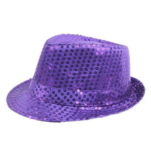 Pailletten Hut Unisex,Disco-Hut Partyhut Glitter,Paillettenhut Westernstyle Cowboyhut Glitzerhut Faschingshut Westernhut Disco Outfit für Erwachsene,Karneval Themenparty Mottoparty JGA,58cm Lila von Blausky