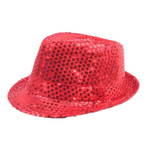 Pailletten Hut Unisex,Disco-Hut Partyhut Glitter,Paillettenhut Westernstyle Cowboyhut Glitzerhut Faschingshut Westernhut Disco Outfit für Erwachsene,Karneval Themenparty Mottoparty JGA,58cm Rot von Blausky