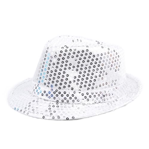 Pailletten Hut Unisex,Disco-Hut Partyhut Glitter,Paillettenhut Westernstyle Cowboyhut Glitzerhut Faschingshut Westernhut Disco Outfit für Erwachsene,Karneval Themenparty Mottoparty JGA,58cm Weiß von Blausky