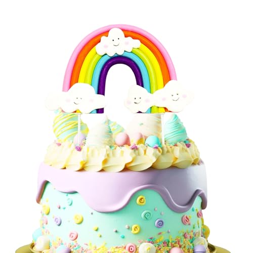 Bliceon Regenbogen-Kuchenaufsatz – weiche Keramik-Regenbogen-Themen-Dekorationen für Geburtstagsfeiern, Hochzeiten und besondere Anlässe – buntes Kuchendekorationszubehör von Bliceon