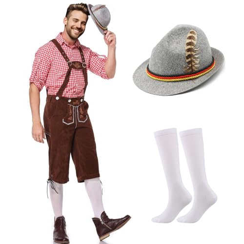 Blisscok Bayerisches Kostüm, Bayern-Kostüm, Herren Kostüm, Oktoberfest, Traditionelle Oktoberfest-Hose mit Stickerei und Bluse, für Oktoberfest (S) von Blisscok