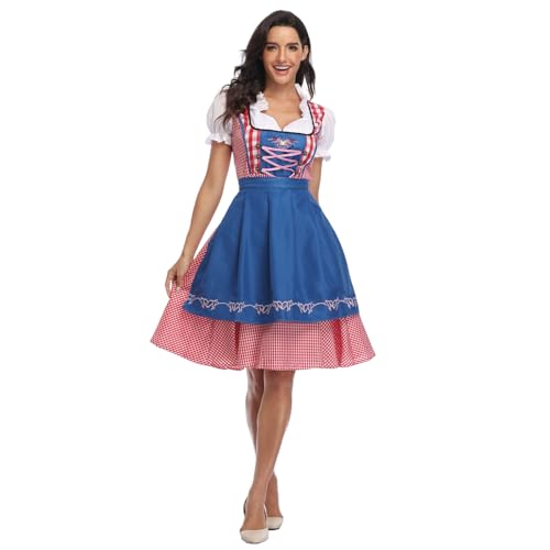 Blisscok Bayerisches Kostüm, Damen, traditionelles deutsches Bayern-Kleid, Bayern-Kostüm für Oktoberfest, Karneval, Set, traditionelles Outfit (Blau, L) von Blisscok