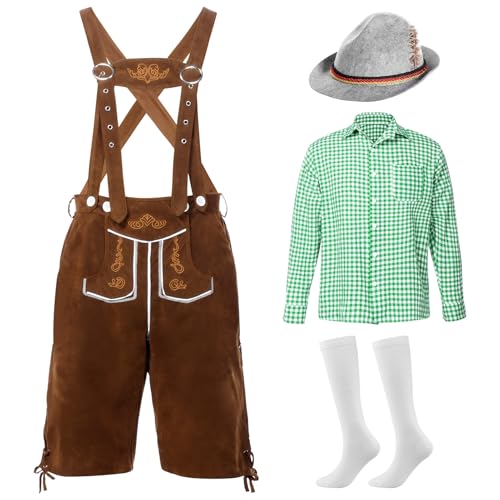 Blisscok Herren Oktoberfest Kostüm Deutsch Bayern Set Lederhose Bierkostüm Hut für Erwachsene Halloween und Bierfest von Blisscok