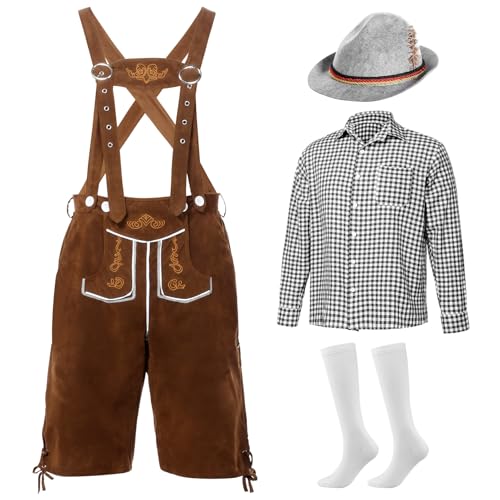 Blisscok Herren Oktoberfest Kostüm Deutsch Bayern Set Lederhose Bierkostüm Hut für Erwachsene Halloween und Bierfest von Blisscok