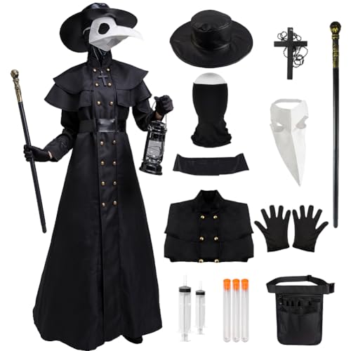 Blisscok Pestdoktor Kostüm Herren Mittelalter Steampunk Pestdoktor Halloween Kostüm mit Pestdoktor Maske und Zubehör Set (B,S) von Blisscok