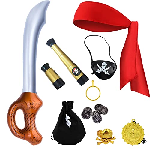 Blisscok 8-teilig Piratenkostüm Kinder,Piratenkostüm Piraten Accessoires Kinder Cosplay Zubehör,Halloween Kostüm Kinder Piraten Party Kostüm Prop für Karneval Halloween (Red) von Blisscok