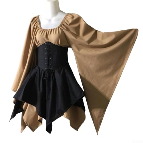 Mittelalter-Kostüme für Damen, zum Schnüren, ideal für Cosplay und besondere Anlässe, Größe M, Khaki von BlissfulAbode