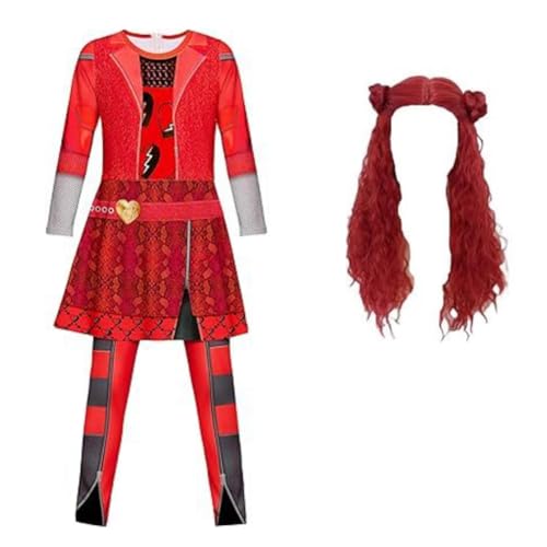 Blmirror Prinzessin Rot Kostüm für Mädchen, Rote Overall mit Perücke, Kinder Verkleidung, Halloween Cosplay, 5-12 Jahre, L von Blmirror