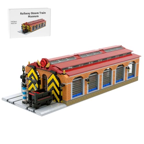 BlocteckToy Eisenbahn-Dampfzugmuseum Klemmbausteine Set, 2462Teile Zugdepot Straßenszene Modell Montage Bauspielzeug, Geschenk für Erwachsene und Jungen von BlocteckToy