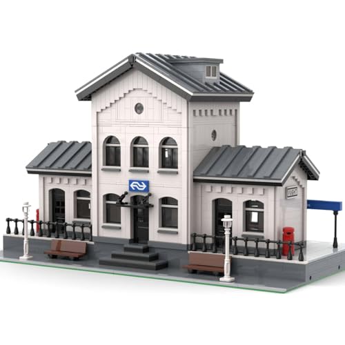 BlocteckToy MOC Klemmbausteine Bahnhof Vught Modell, 3227 Teile Groß Architecture Straßenszene Haus Bahnhof Modulare Gebäude Set, MOC-60485 von BlocteckToy