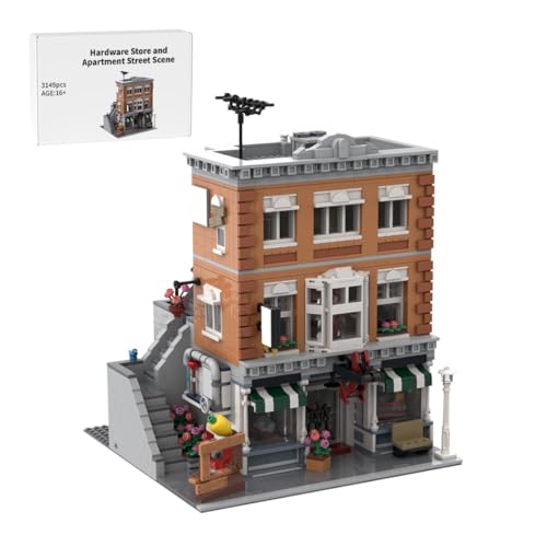 BlocteckToy MOC Klemmbausteine Eisenwarenhandlung und Wohnung Modell, 3149 Teile Groß Architecture Straßenszene Haus Modulare Gebäude Set, MOC-164038 von BlocteckToy