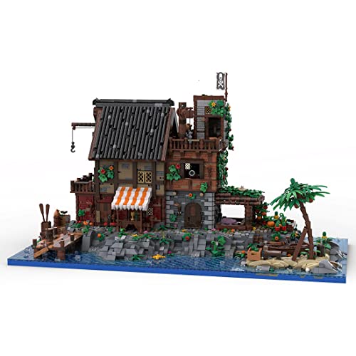 BlocteckToy MOC Klemmbausteine Insel des Piraten Modell, 8614 Teile Groß Architecture Mittelalterliche Wikinger Dorf Haus Gebäude Set, MOC-126702 von BlocteckToy