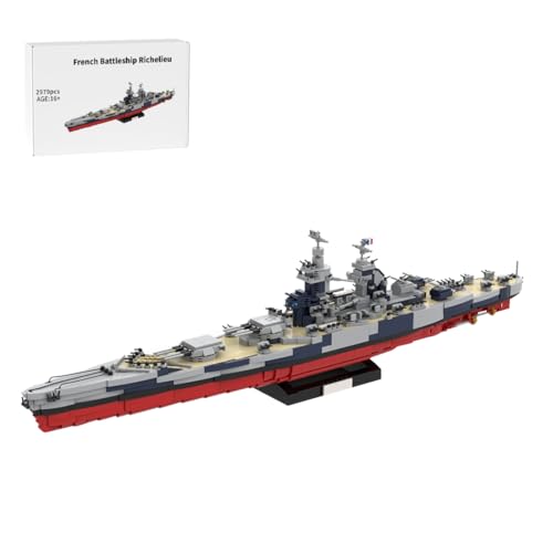 BlocteckToy MOC Klemmbausteine Kriegsschiff Modell, 2979 Teile 1/300 WWII Französisches Schlachtschiff Richelieu, Militär Technik Groß Schiff Set von BlocteckToy