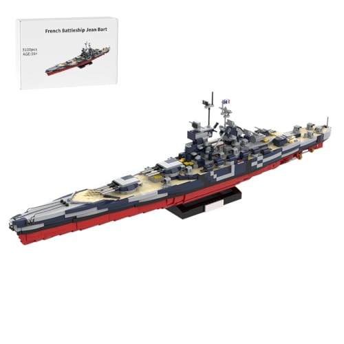 BlocteckToy MOC Klemmbausteine Kriegsschiff Modell, 3100 Teile 1/300 WWII Französisches Schlachtschiff Jean Bart, Militär Technik Groß Schiff Set von BlocteckToy