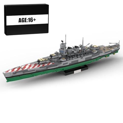 BlocteckToy MOC Klemmbausteine Kriegsschiff Modell, 3259 Teile 1/300 Italien Schlachtschiff Vittorio Veneto WW2 Militär Technik Groß Battleship Set von BlocteckToy