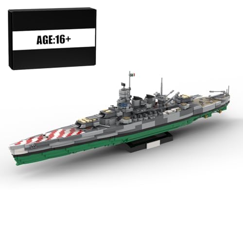 BlocteckToy MOC Klemmbausteine Kriegsschiff Modell, 3292 Teile 1/300 Italien Panzerkreuzer Rom WW2 Militär Technik Groß Battleship Set von BlocteckToy