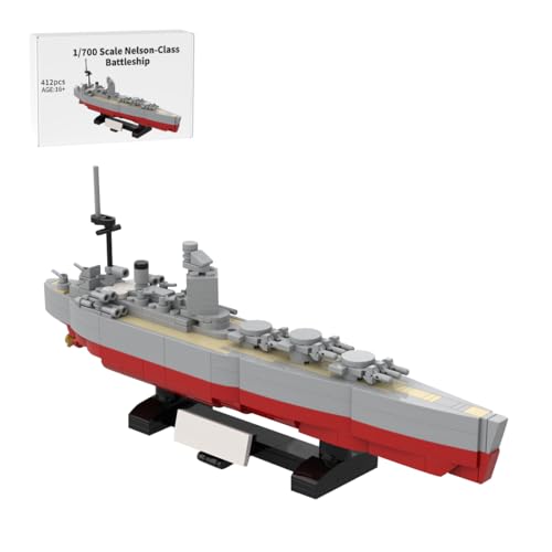 BlocteckToy MOC Klemmbausteine Kriegsschiff Modell, 412 Teile 1/700 WWII Schlachtschiff der Nelson-Klasse Militär Technik Groß Schiff Set von BlocteckToy