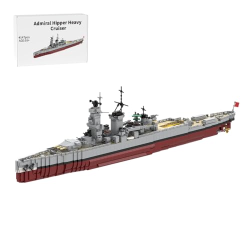 BlocteckToy MOC Klemmbausteine Kriegsschiff Modell, 4147 Teile 1/200 WWII Deutscher Schwerer Kreuzer Admiral Hipper Schlachtschiff, Militär Technik Groß Schiff Set, MOC-114297 von BlocteckToy