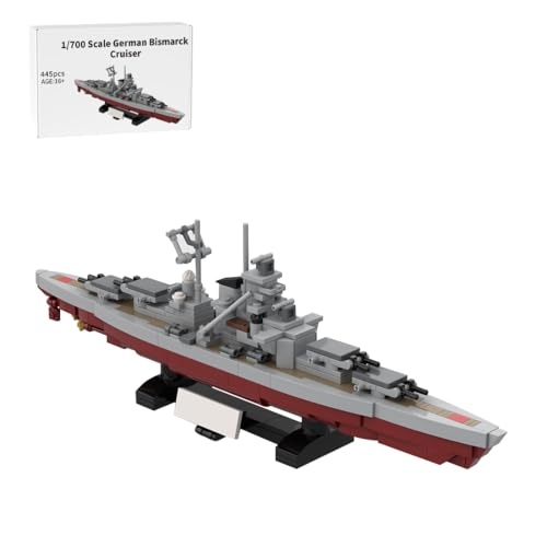 BlocteckToy MOC Klemmbausteine Kriegsschiff Modell, 445 Teile 1/700 WWII Deutsches Schlachtschiff Bismarck Militär Technik Groß Schiff Set von BlocteckToy