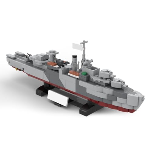 BlocteckToy MOC Klemmbausteine Kriegsschiff Modell, 494 Teile 1/300 Mini Kriegsschiff Militär Schlachtschiff WW2 Technik Schiff Set von BlocteckToy