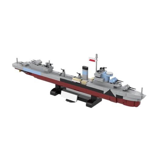 BlocteckToy MOC Klemmbausteine Kriegsschiff Modell, 499 Teile 1/300 Mini Kriegsschiff Militär Schlachtschiff WW2 Technik Schiff Set von BlocteckToy