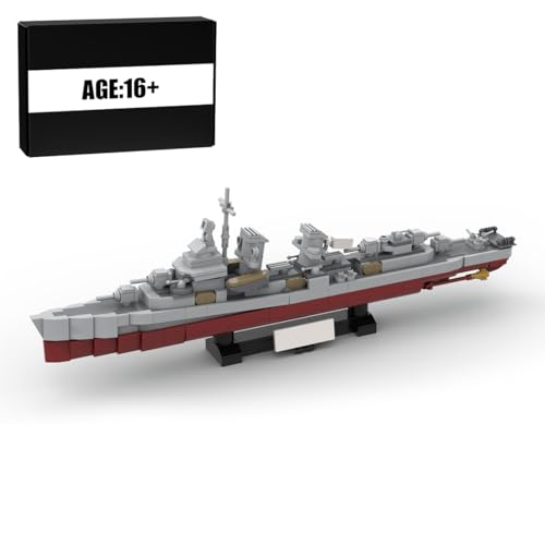 BlocteckToy MOC Klemmbausteine Kriegsschiff Modell, 598 Teile 1/300 DE-413 DD-557 Zerstörer der Johnston-Klasse Schlachtschiff WW2 Militär Technik Schiff Set von BlocteckToy