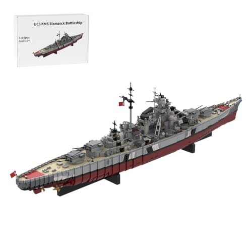 BlocteckToy MOC Klemmbausteine Kriegsschiff Modell, 7164 Teile 1/200 UCS KMS Schlachtschiff Bismarck Militär Technik Groß Schiff Set, MOC-29408 von BlocteckToy