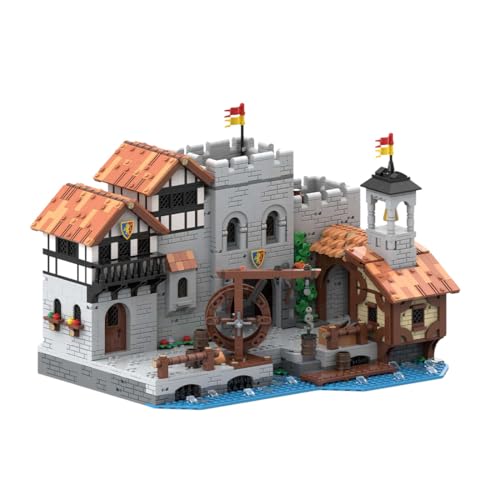 BlocteckToy MOC Klemmbausteine Löwenritter-Hafen Modell, 3094 Teile Groß Architecture Ritterburg Gebäude Set, MOC-164496 von BlocteckToy