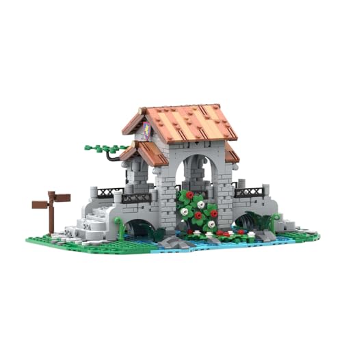 BlocteckToy MOC Klemmbausteine Mittelalterliche Brücke des Löwenritters Modell, 743 Teile Mittelalterliches Dorf Gebäude Set, Kompatibel mit 10305 Burg der Löwenritter, MOC-161587 von BlocteckToy