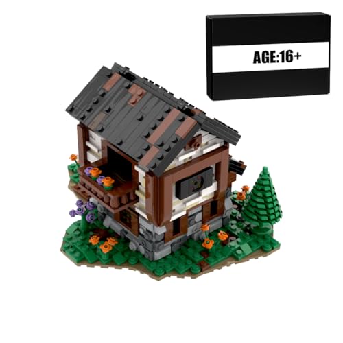 BlocteckToy MOC Klemmbausteine Mittelalterliche Bungalow Modul eines großen Dorfes Thema Modell, 943 Teile Mittelalterliches Dorf Gebäude Set, MOC-57549 von BlocteckToy