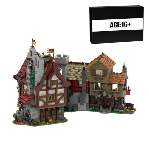 BlocteckToy MOC Klemmbausteine Mittelalterliche Dorf Modell, 3883 Teile Architecture Burg Gebäude Set, MOC-182279 von BlocteckToy