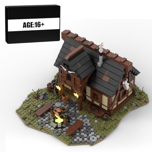 BlocteckToy MOC Klemmbausteine Mittelalterliche Höhle Modul eines großen Dorfes Thema Modell, 1404 Teile Mittelalterliches Dorf Gebäude Set, MOC-112418 von BlocteckToy