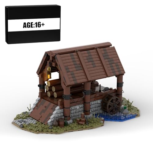 BlocteckToy MOC Klemmbausteine Mittelalterliche Sägewerk Modul eines großen Dorfes Thema Modell, 1488 Teile Mittelalterliches Dorf Gebäude Set, MOC-76358 von BlocteckToy