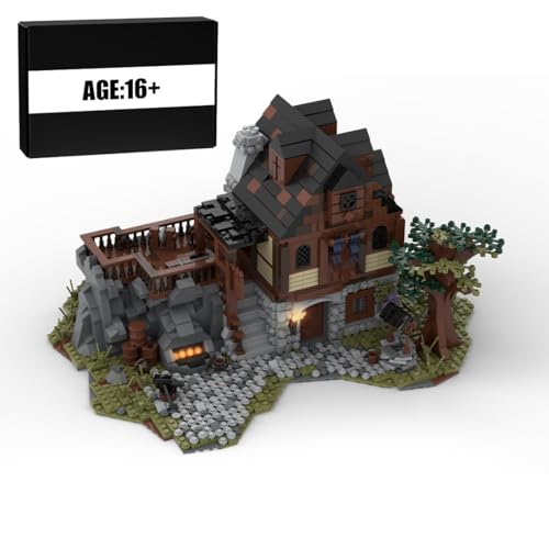 BlocteckToy MOC Klemmbausteine Mittelalterliche Schmiede Modul eines großen Dorfes Thema Modell, 3028 Teile Mittelalterliches Dorf Gebäude Set, MOC-49666 von BlocteckToy