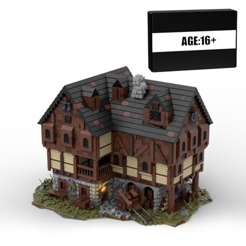 BlocteckToy MOC Klemmbausteine Mittelalterliche Taverne Modul eines großen Dorfes Thema Modell, 5098 Teile Mittelalterliches Dorf Gebäude Set, MOC-49721 von BlocteckToy