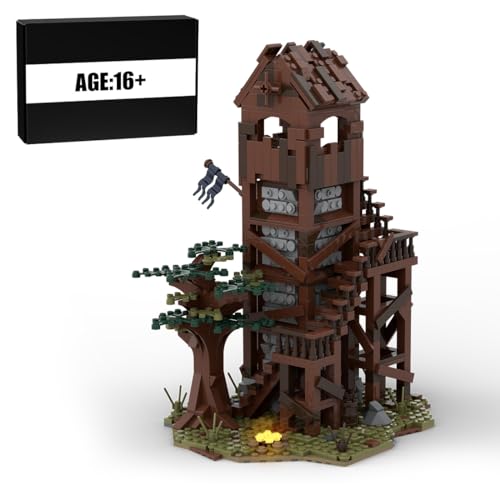 BlocteckToy MOC Klemmbausteine Mittelalterliche Wachturm Modul eines großen Dorfes Thema Modell, 1339Teile Mittelalterliches Dorf Gebäude Set, MOC-76430 von BlocteckToy