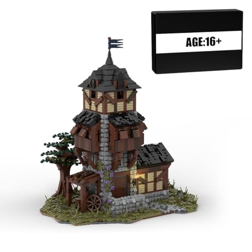 BlocteckToy MOC Klemmbausteine Mittelalterliche Wachturm Modul eines großen Dorfes Thema Modell, 2261 Teile Mittelalterliches Dorf Gebäude Set, MOC-49647 von BlocteckToy