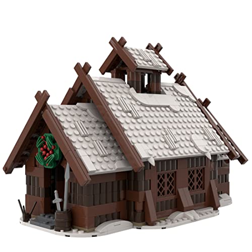 BlocteckToy MOC Klemmbausteine Mittelalterlicher Winter-Wikinger-Maishalle Modell, 763 Teile Mittelalterliches Dorf Gebäude Set, Kompatibel mit 21325 Mittelalterliche Schmiede, MOC-96080 von BlocteckToy